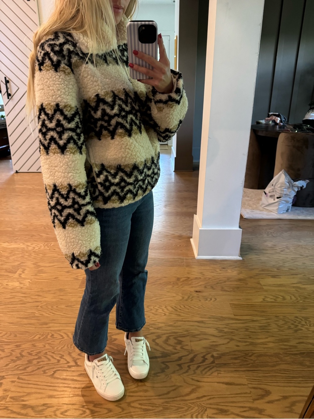 Jcrew- Cozy Black & Cream Sherpa Sweater